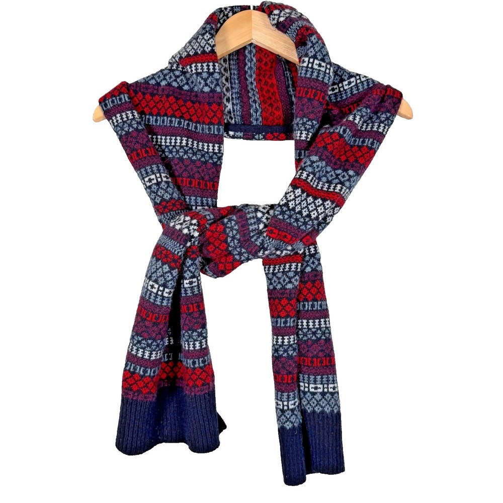 Gap Lambswool Fair Isle Scarf Multicolor Navy Wool/Nylon Blend‎ Scandinavian